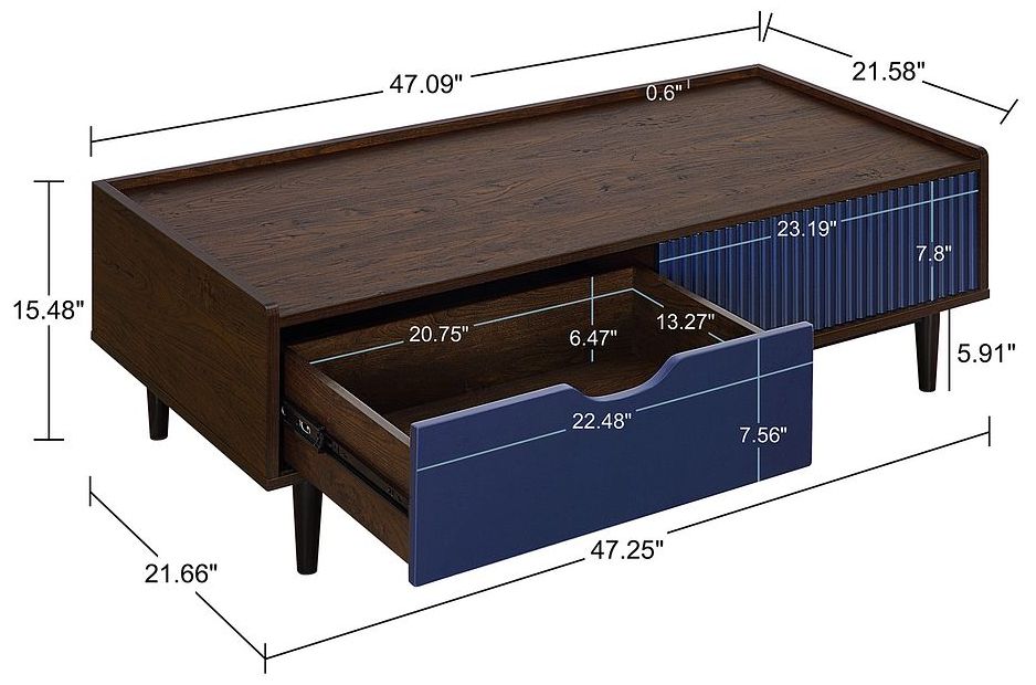 Image 3 Duane Ribbed Coffee Table with Drawer and Shelf Dark Brown and Navy Blue more views