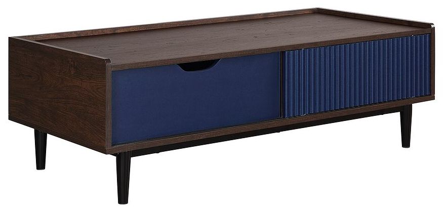 Duane Ribbed Coffee Table with Drawer and Shelf Dark Brown and Navy Blue