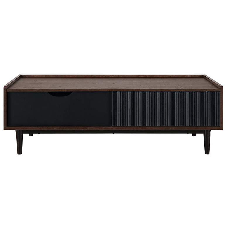 Image 1 Duane Ribbed Coffee Table with Drawer and Shelf in Dark Brown and Black