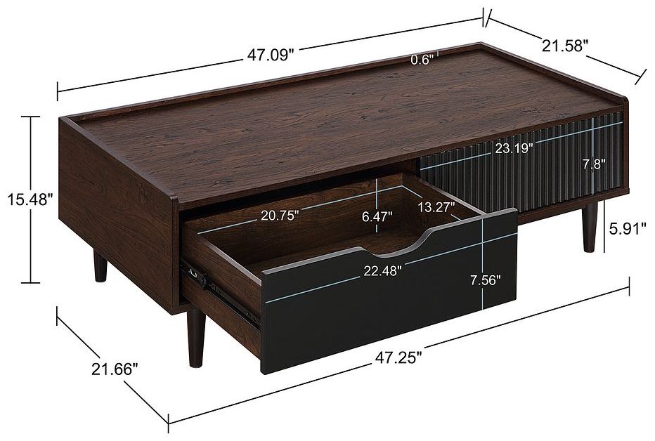 Image 3 Duane Ribbed Coffee Table with Drawer and Shelf in Dark Brown and Black more views