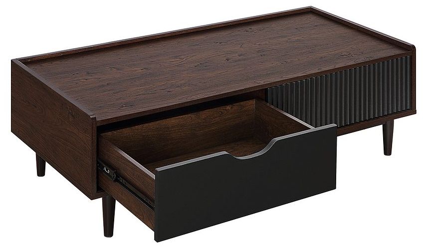 Image 5 Duane Ribbed Coffee Table with Drawer and Shelf in Dark Brown and Black more views