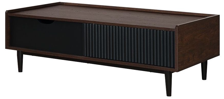 Duane Ribbed Coffee Table with Drawer and Shelf in Dark Brown and Black