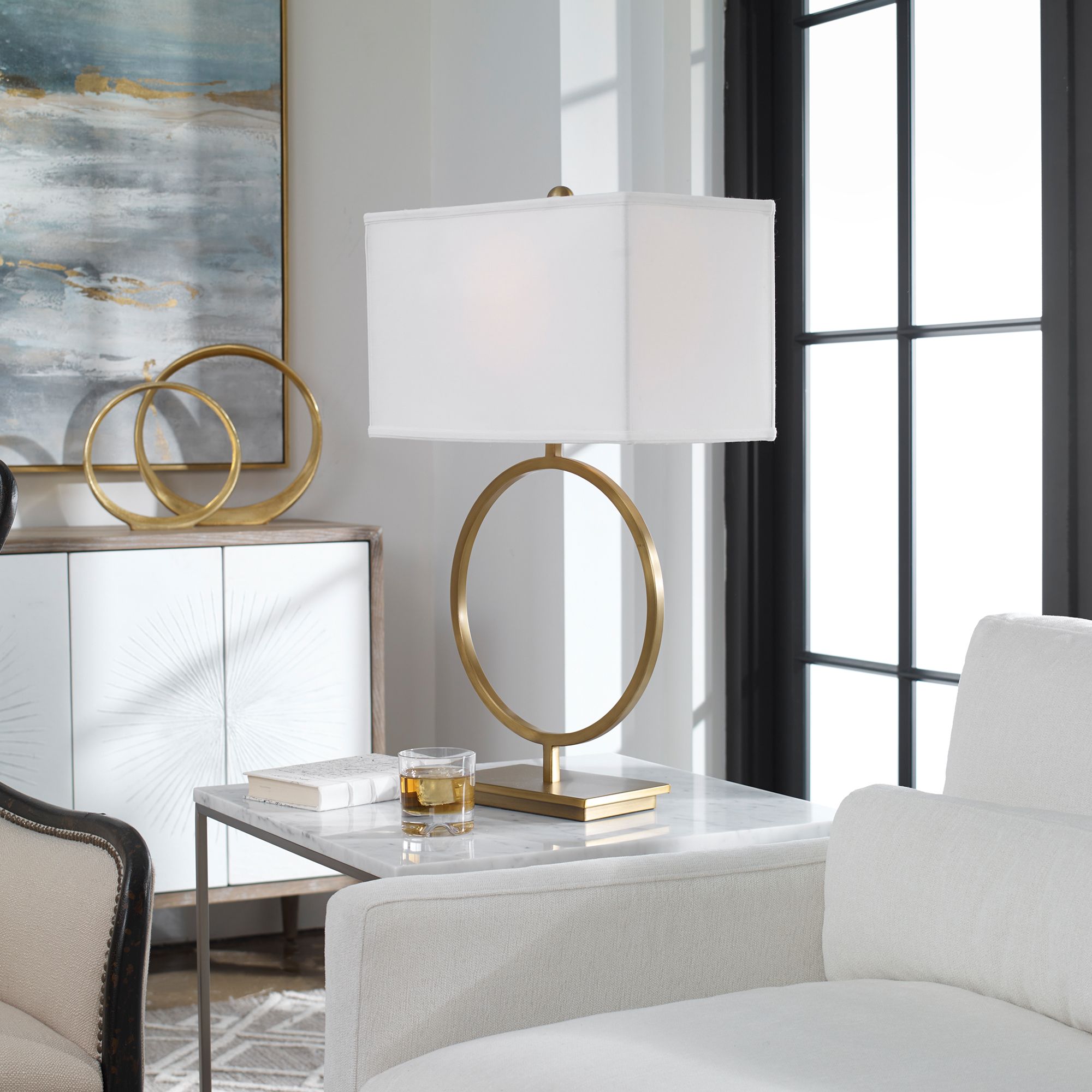 Image 4 Duara Plated Brushed Brass Metal Open Ring Table Lamp more views