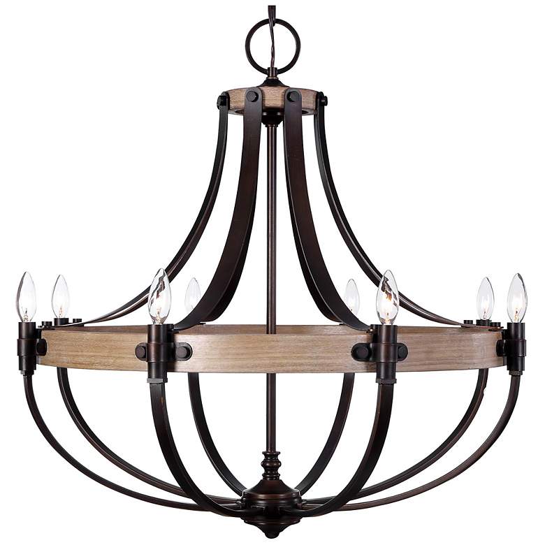 Image 2 Dubois 32 1/2 inch Wide Bronze and Natural Oak 8-Light Chandelier