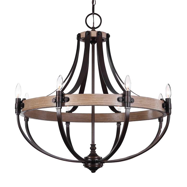 Image 5 Dubois 32 1/2" Wide Bronze and Natural Oak 8-Light Chandelier more views