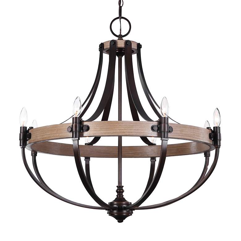 Image 5 Dubois 32 1/2 inch Wide Bronze and Natural Oak 8-Light Chandelier more views