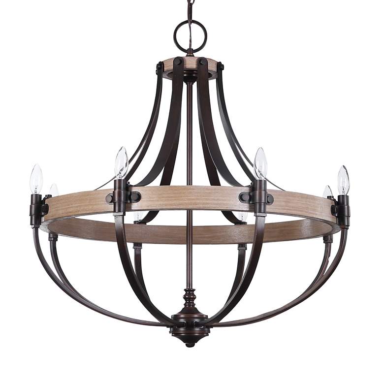 Image 6 Dubois 32 1/2 inch Wide Bronze and Natural Oak 8-Light Chandelier more views