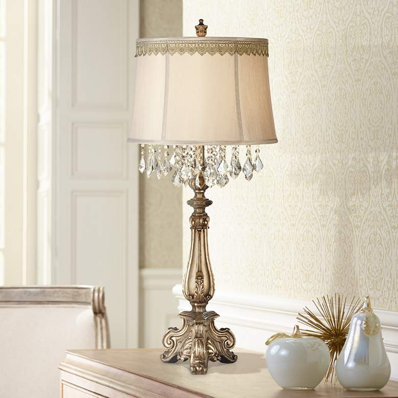 Image 1 Dubois Console Table Lamp with Scallop Lace Trim