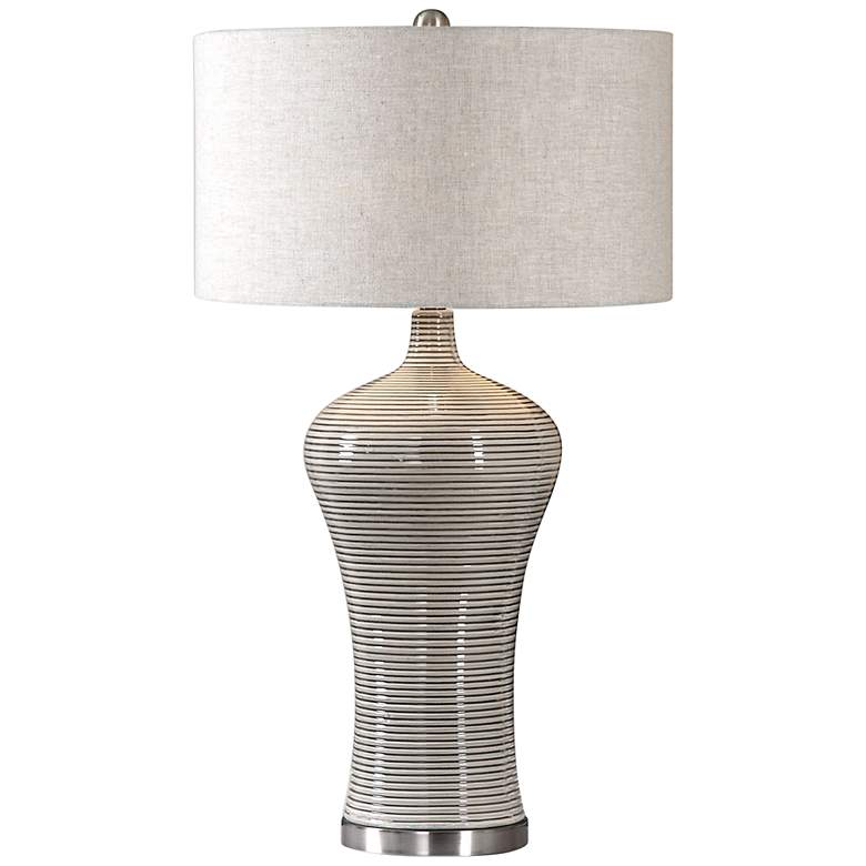 Image 2 Dubrava Distressed Light Gray Glaze Ceramic Table Lamp