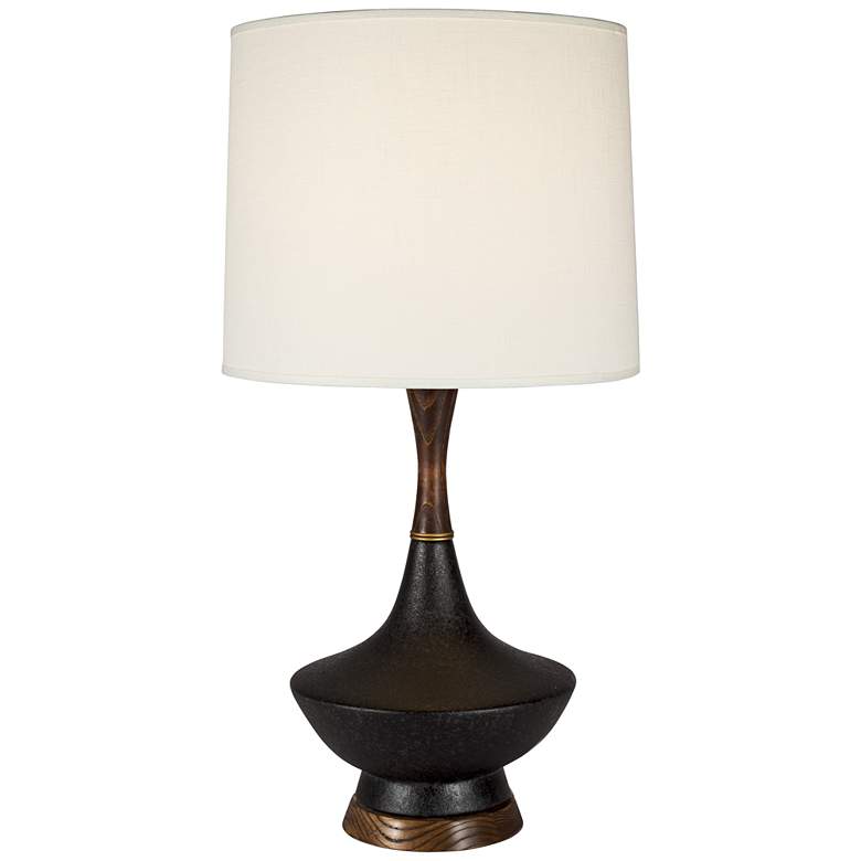 Image 1 Duck Cast Iron Wood and Ceramic Table Lamp with Ivory Shade