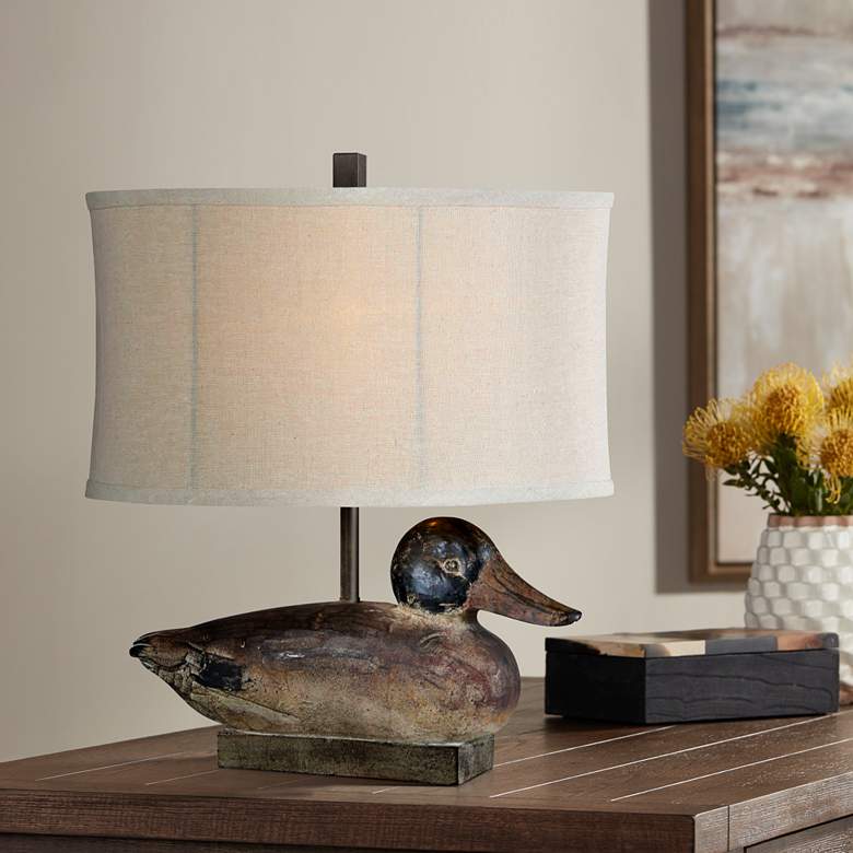 Image 1 Duck Decoy Weathered Woodgrain 19 1/2 inchH Accent Table Lamp