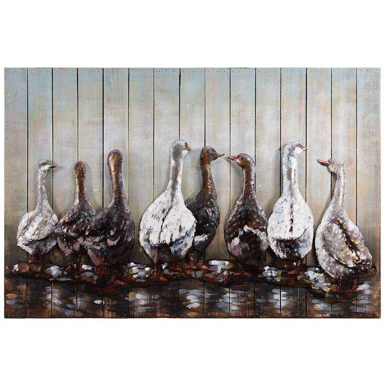 Image 2 Ducks" Hand-painted Iron Wall sculpture with solid Wood Frame