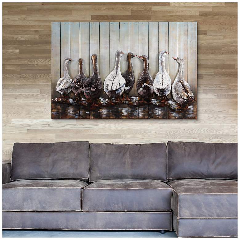 Image 4 Ducks" Hand-painted Iron Wall sculpture with solid Wood Frame more views