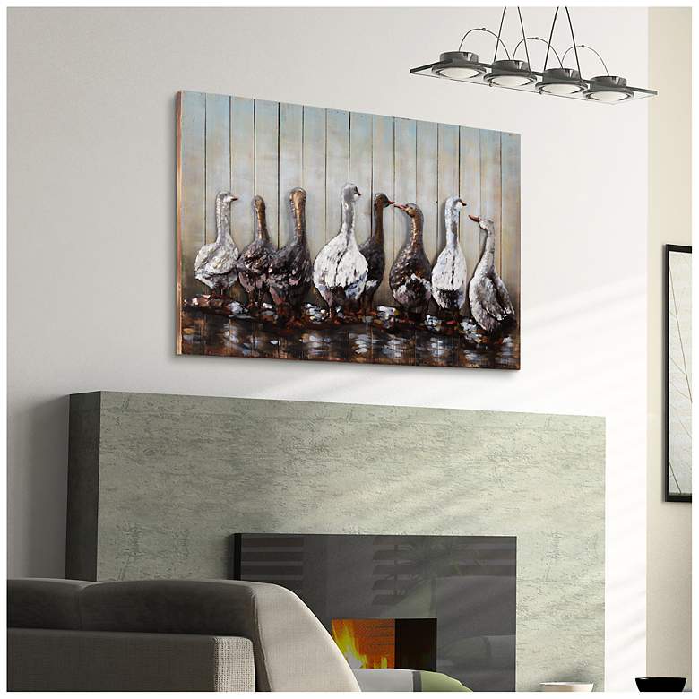Image 6 Ducks" Hand-painted Iron Wall sculpture with solid Wood Frame more views