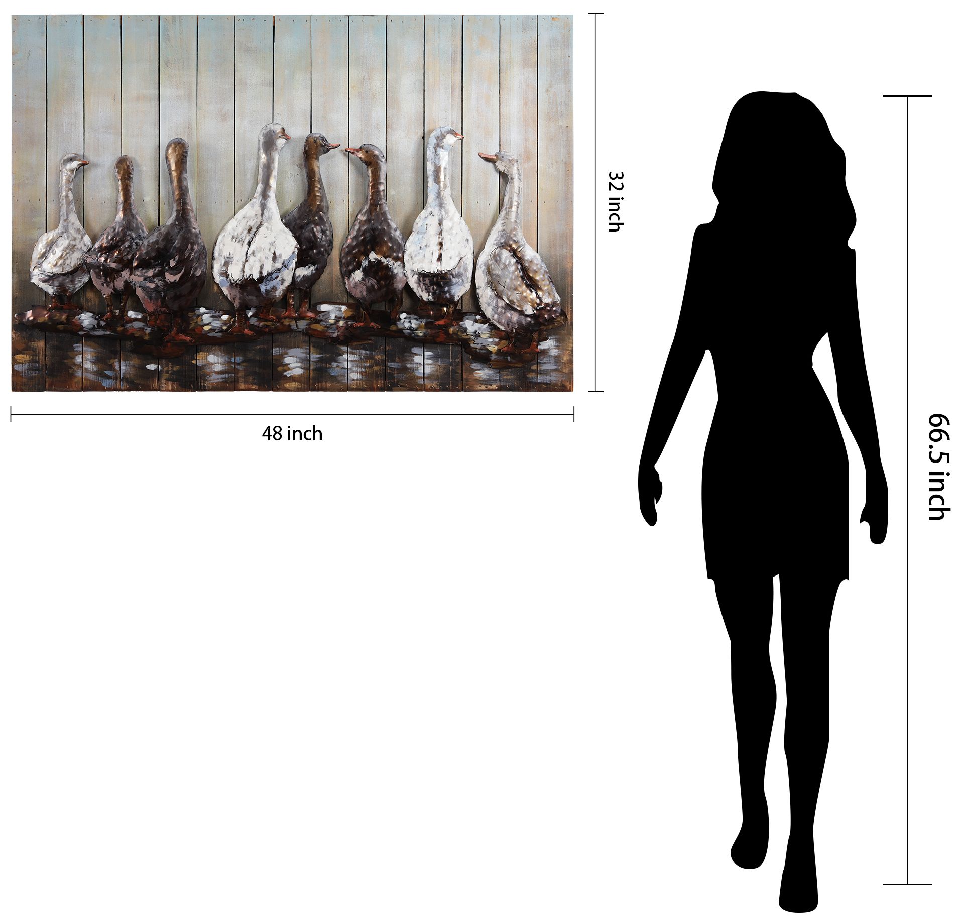 Ducks" Hand-painted Iron Wall sculpture with solid Wood Frame