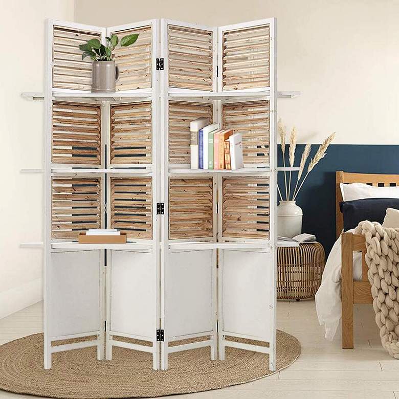 Image 1 Duetcor 63" Wide White Wood 4-Panel Screen/Room Divider
