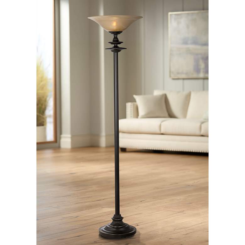 Image 1 Duetto Oiled Black Bronze Torchiere Floor Lamp