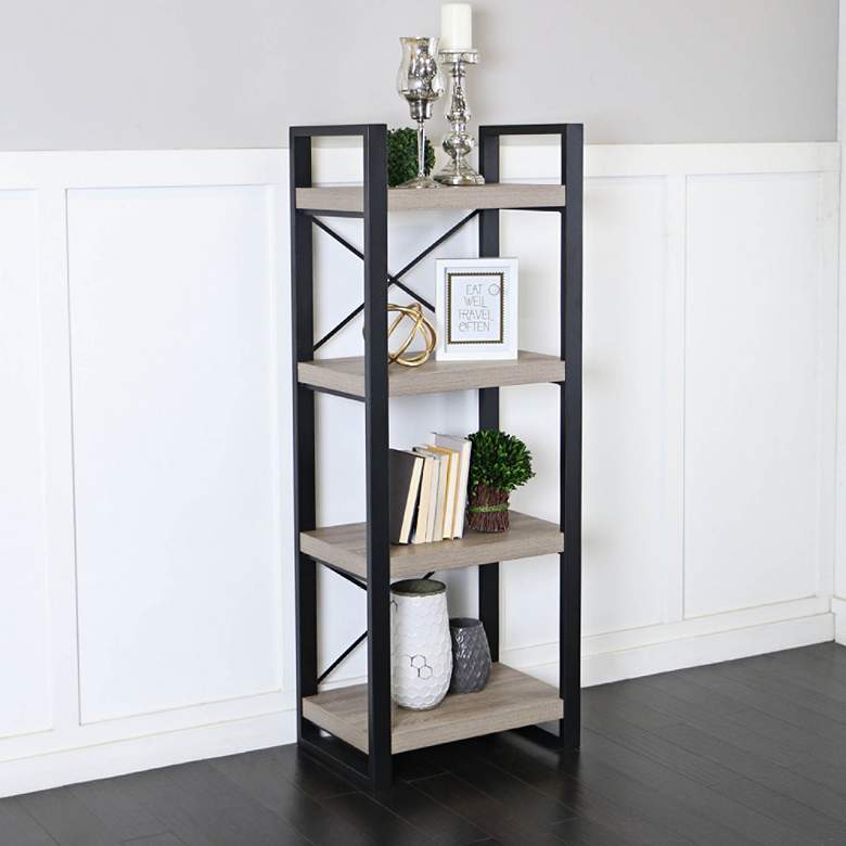 Image 1 Duffy 62" High Driftwood Shelves Multi-Purpose Media Tower