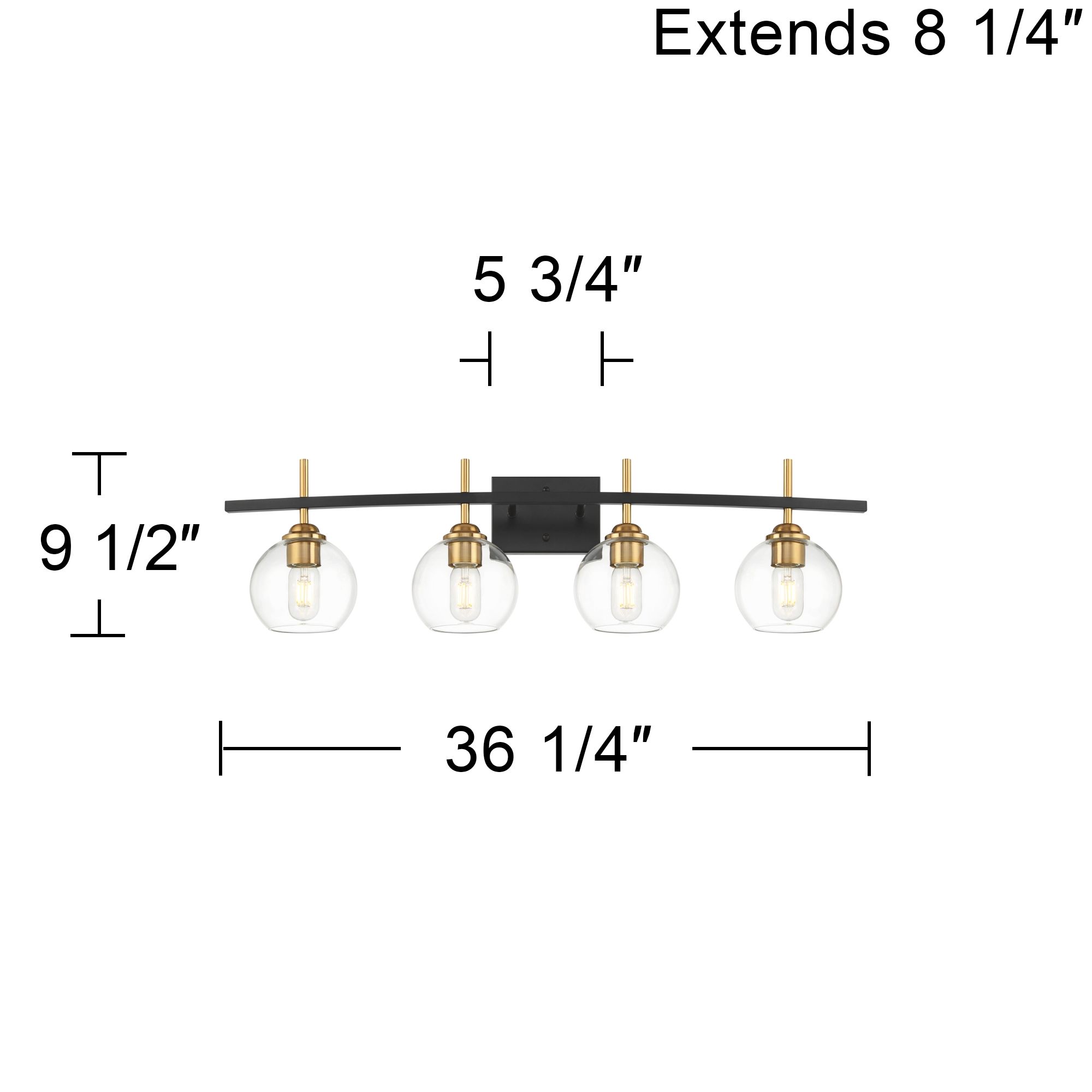 Duka 36 1/4" Wide 4-Light Black and Gold Bath Light