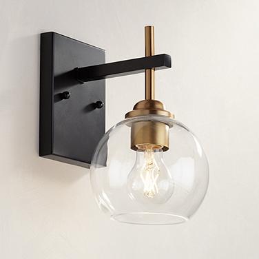 Duka 9 3/4" High Black and Gold Glass Globe Wall Light