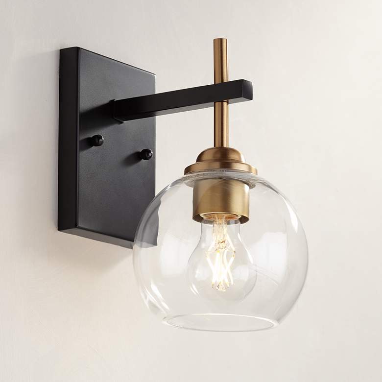 Image 2 Duka 9 3/4" High Black and Gold Glass Globe Wall Light