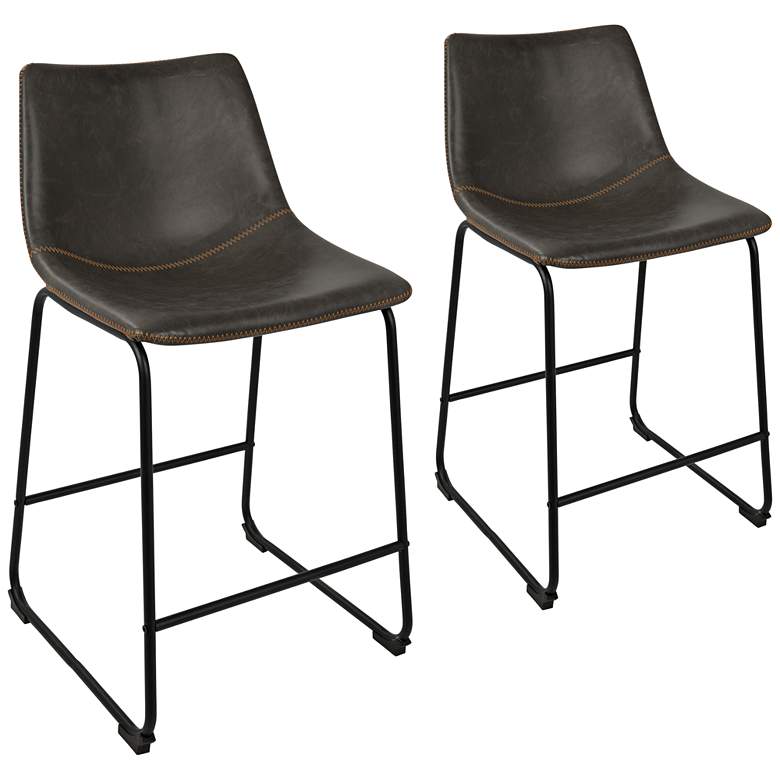 Image 1 Duke 25 1/2 inch Gray Faux Leather Counter Stools Set of 2