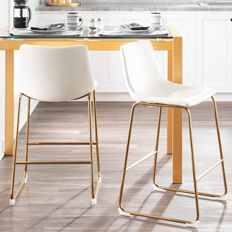 Image 1 Duke 25 3/4" White Faux Leather Counter Stools Set of 2