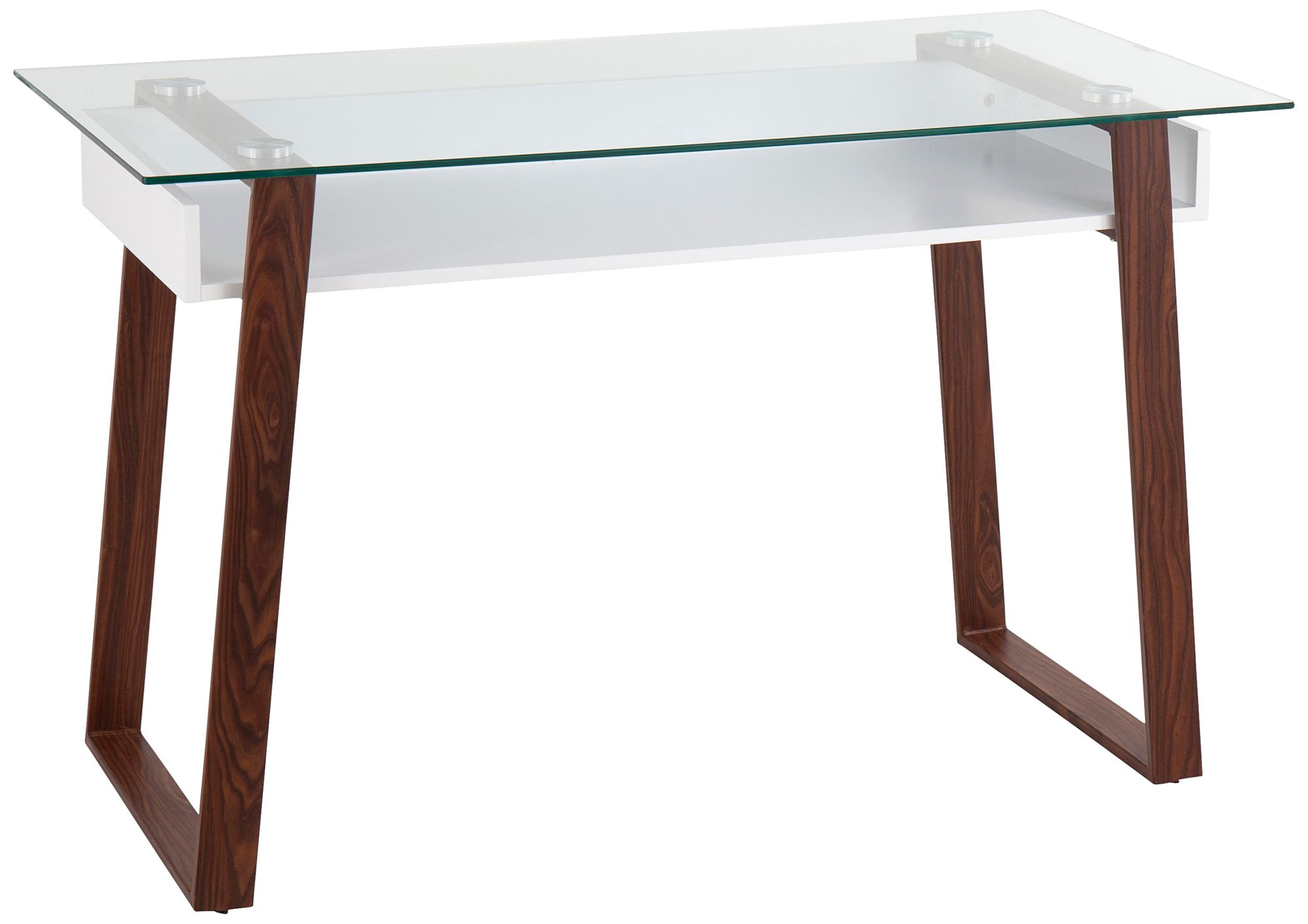 Duke 47" Wide Glass White Wood and Walnut Metal Office Desk