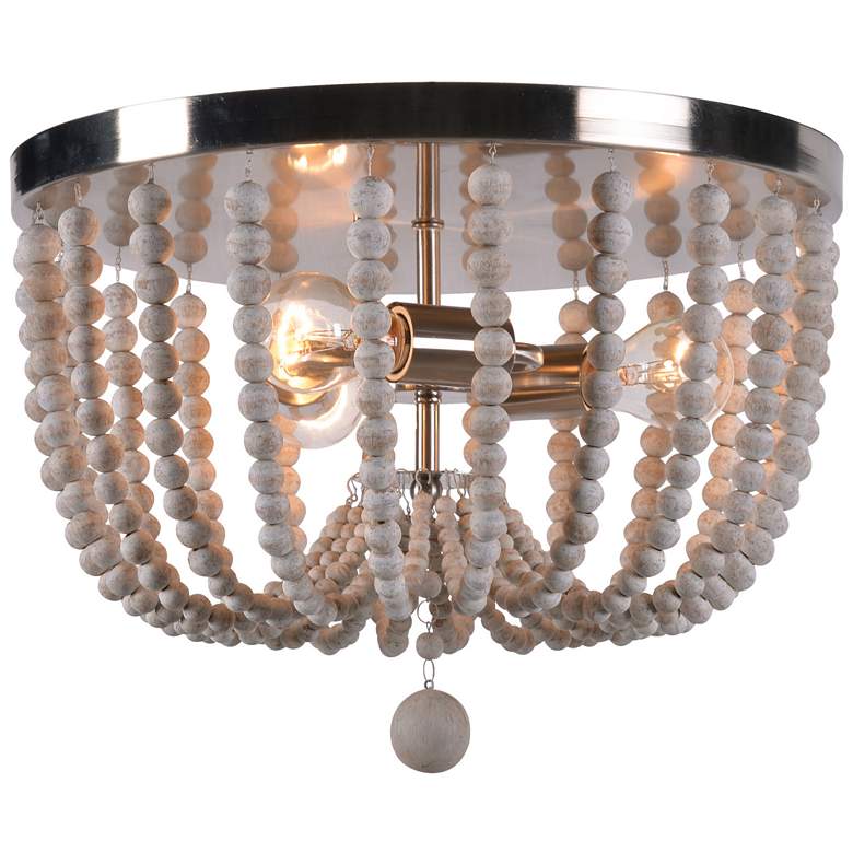 Image 1 Dumas 15.75" Wide 3-Light Weathered White Wood Bead Flush Mount