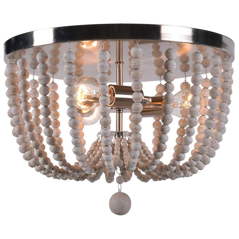 Image 2 Dumas 15.75" Wide 3-Light Weathered White Wood Bead Flush Mount more views