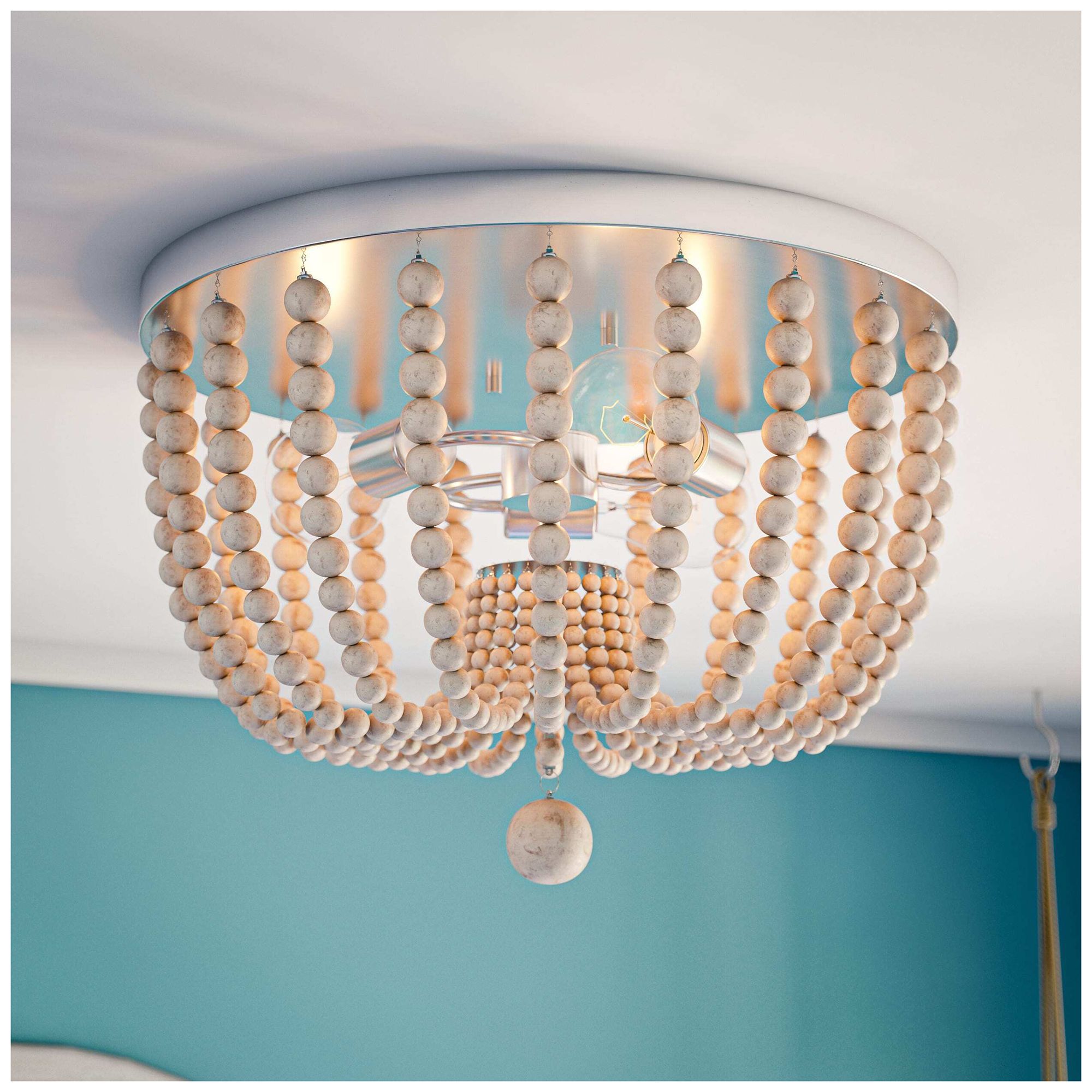 Dumas 15.75" Wide 3-Light Weathered White Wood Bead Flush Mount