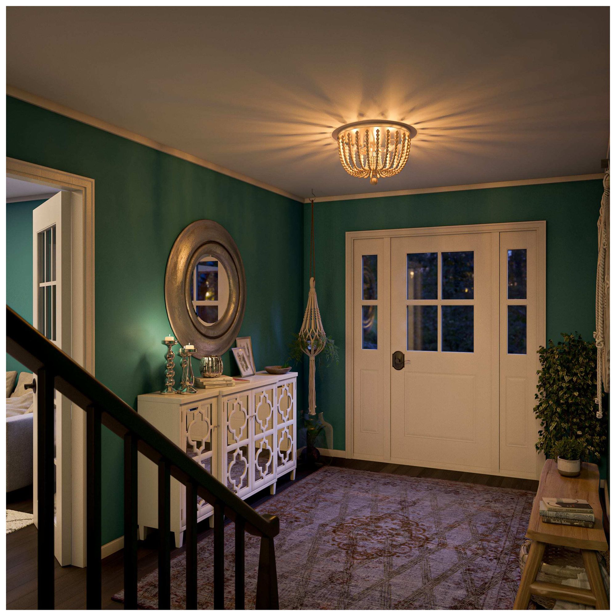 Dumas 15.75" Wide 3-Light Weathered White Wood Bead Flush Mount