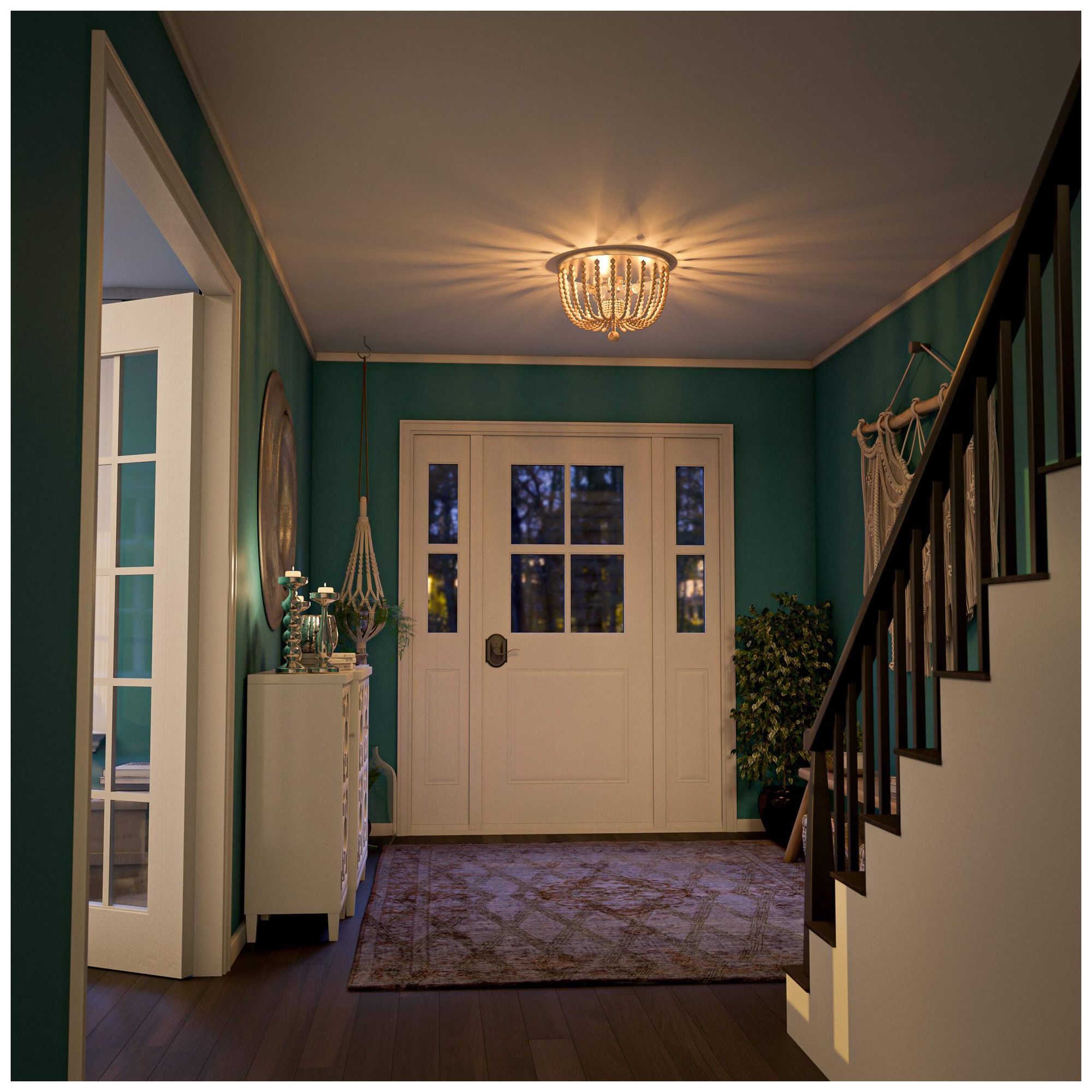 Dumas 15.75" Wide 3-Light Weathered White Wood Bead Flush Mount