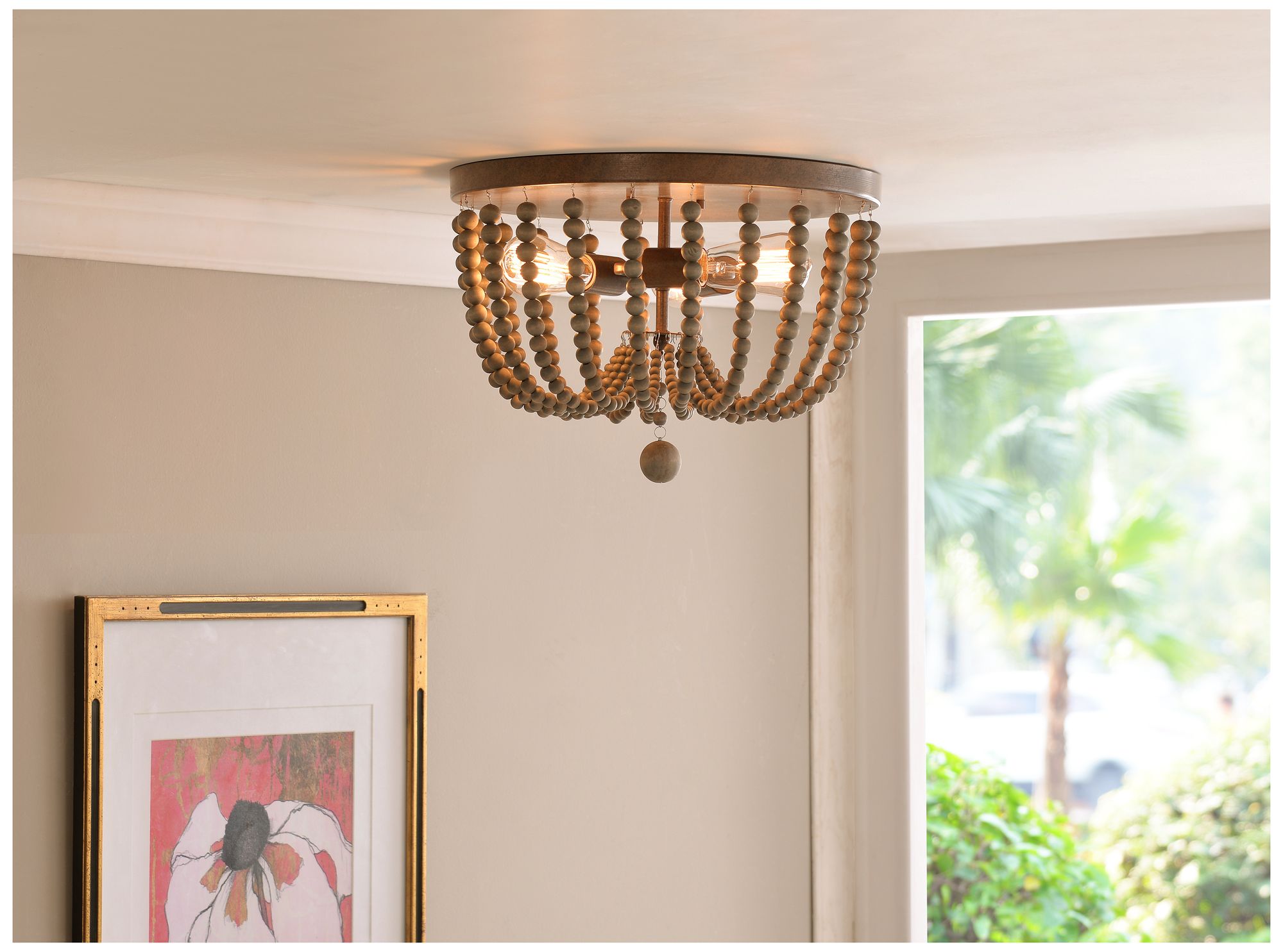 Image 2 Dumas 16" Wide 3-Light Brown Wood Bead Flush Mount more views