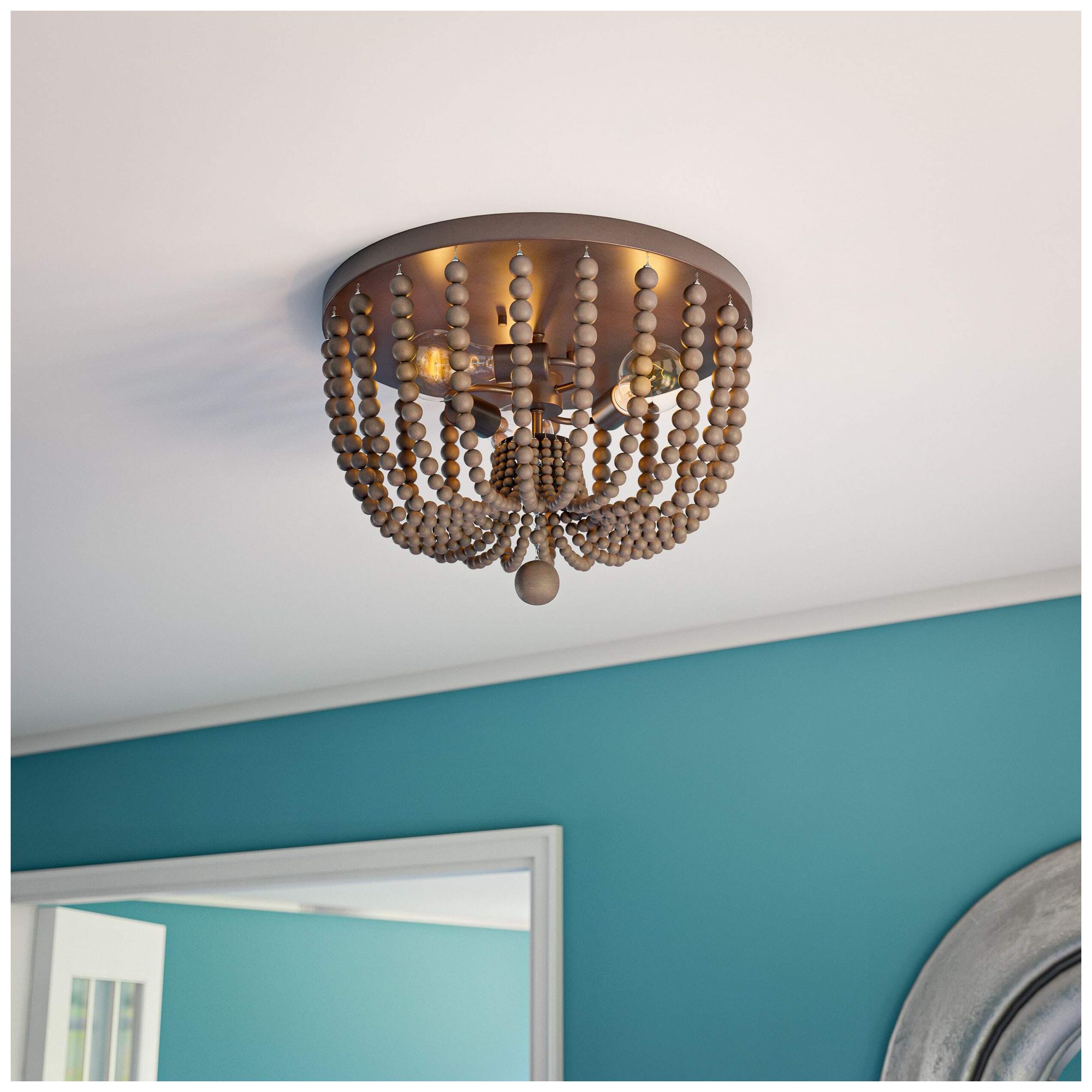 Image 3 Dumas 16" Wide 3-Light Brown Wood Bead Flush Mount more views