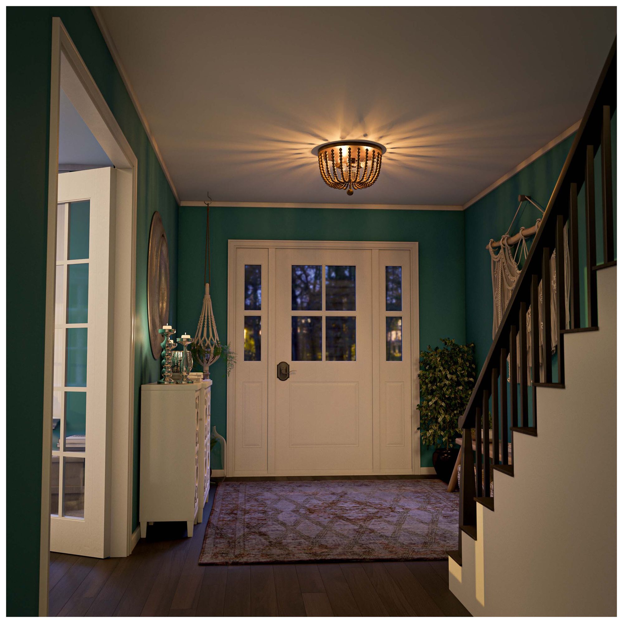 Dumas 16" Wide 3-Light Brown Wood Bead Flush Mount