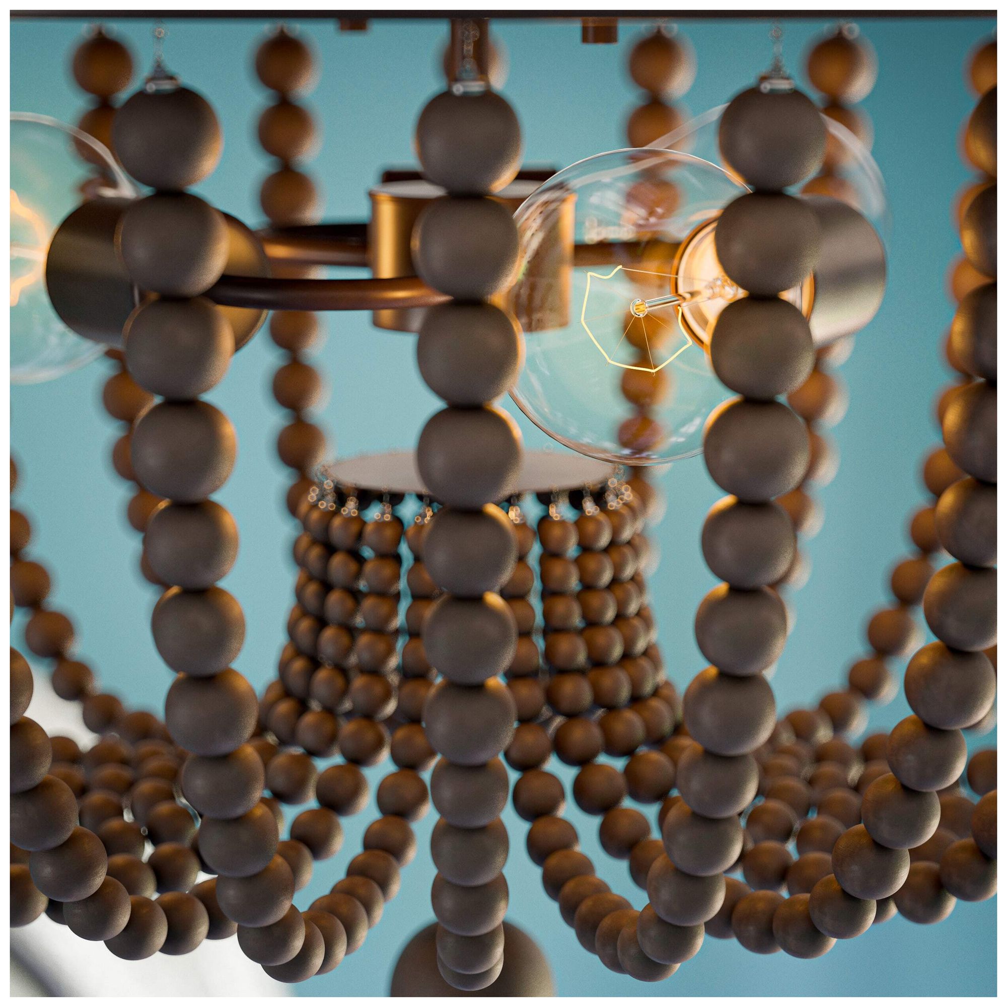 Dumas 16" Wide 3-Light Brown Wood Bead Flush Mount