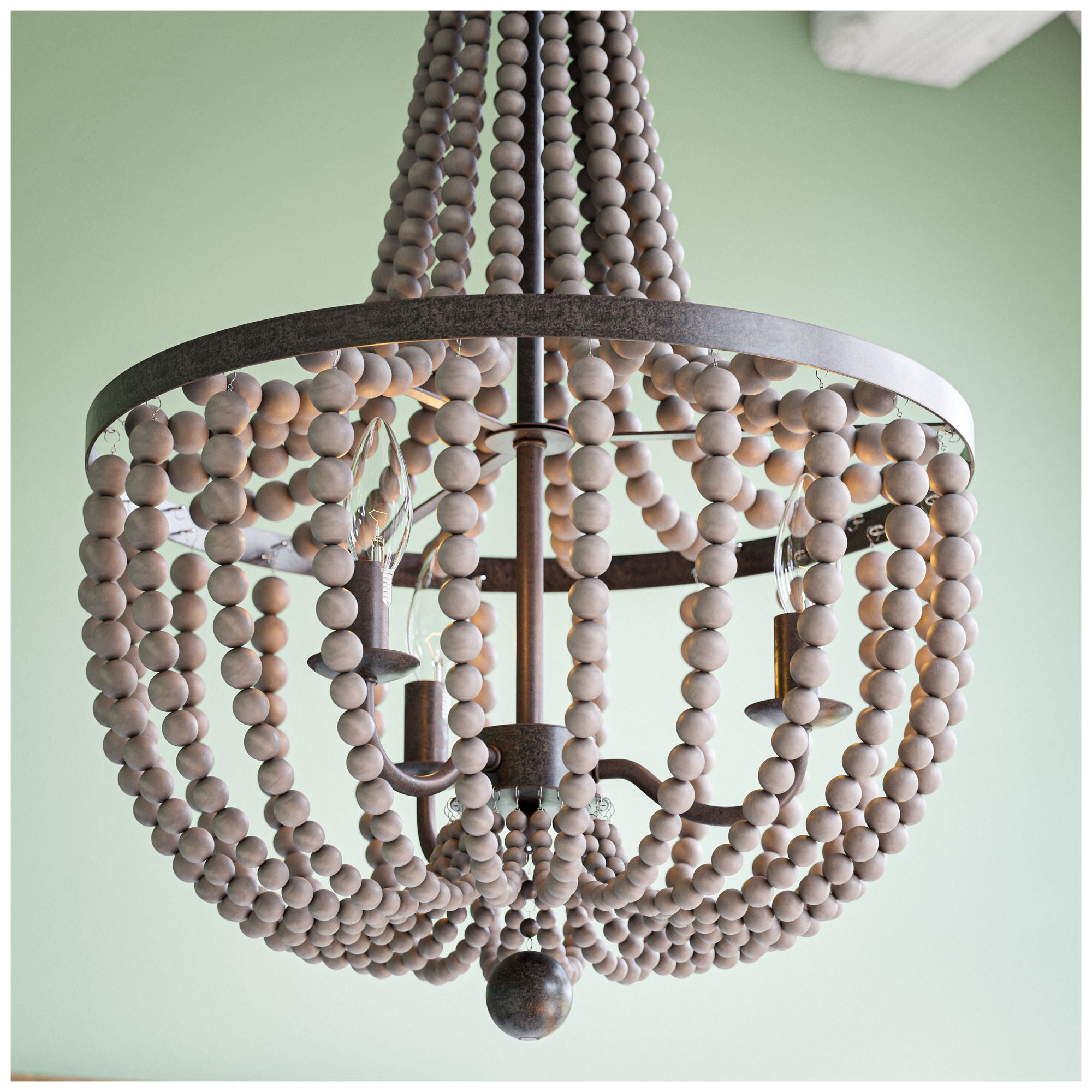 Dumas 16" Wide 3-Light Wood Bead Chandelier Gray