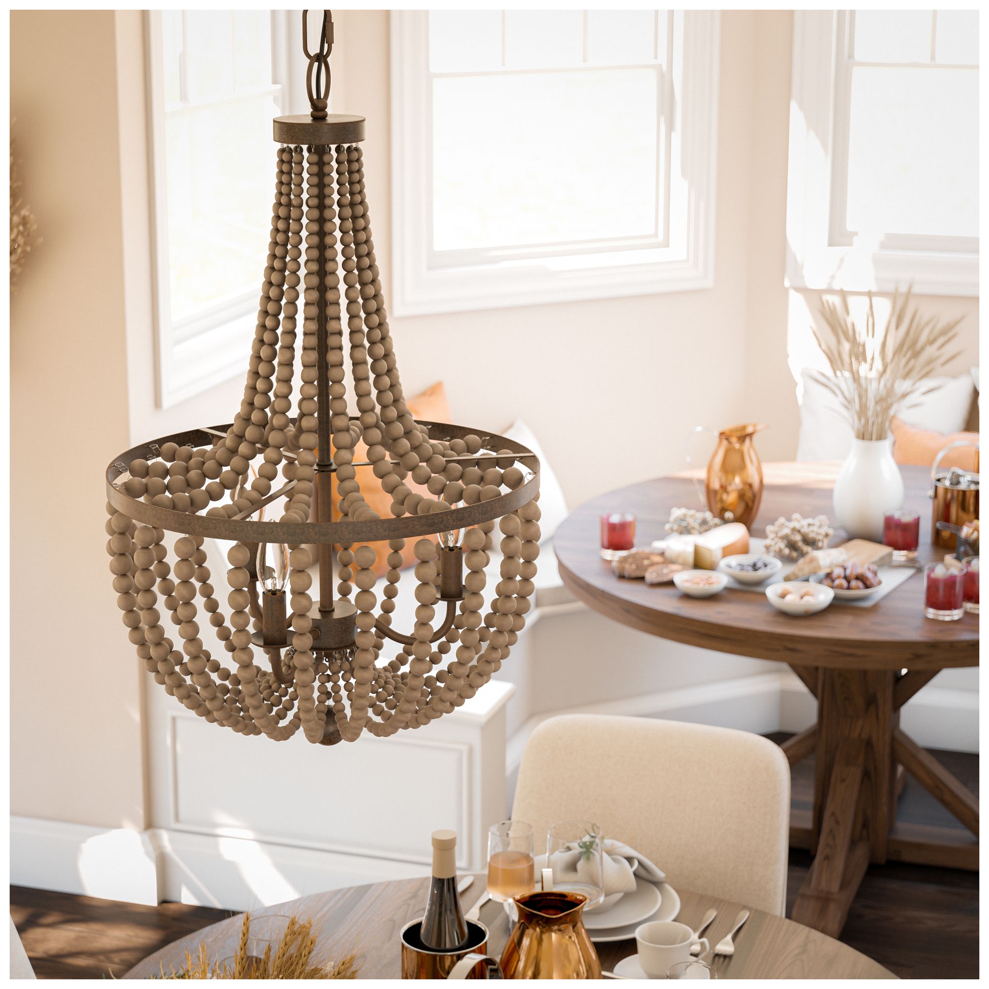 Image 3 Dumas 16" Wide 3-Light Wood Bead Chandelier Gray more views