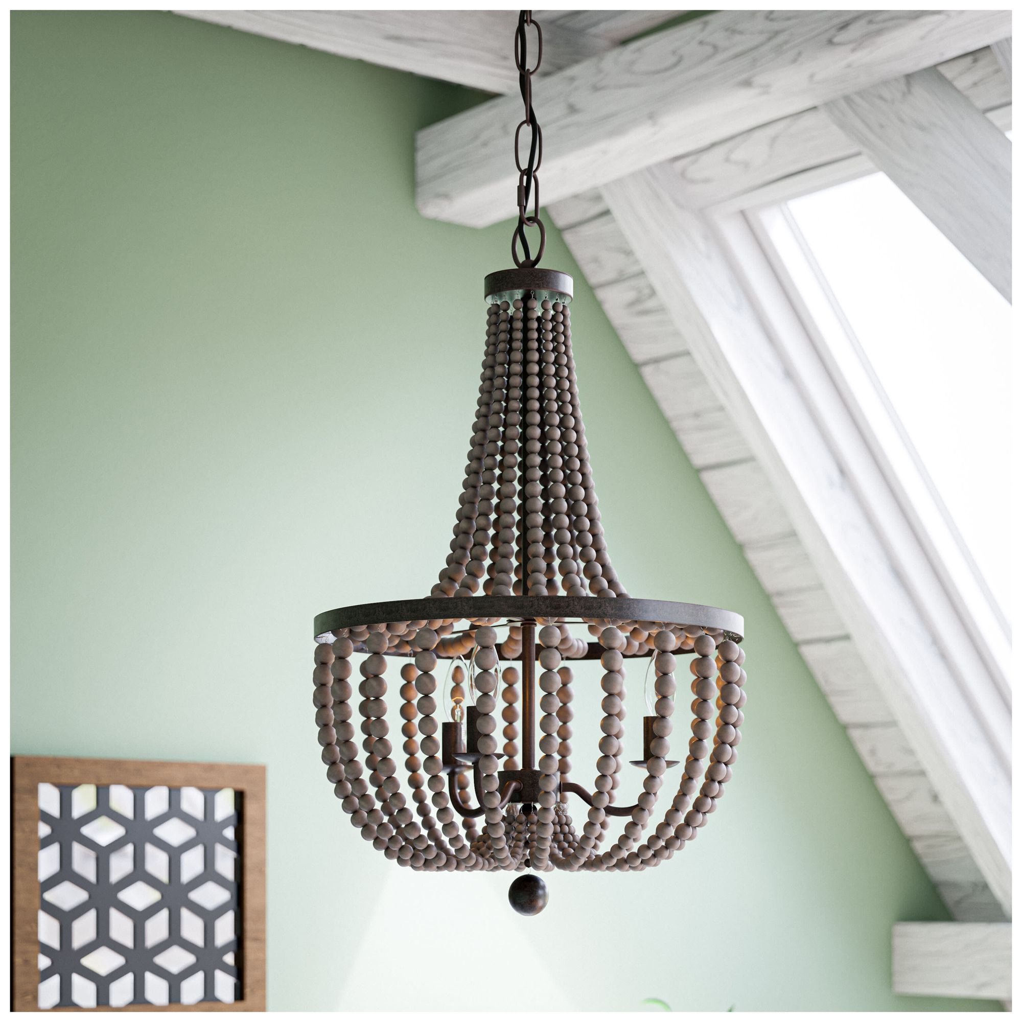 Image 7 Dumas 16" Wide 3-Light Wood Bead Chandelier Gray more views