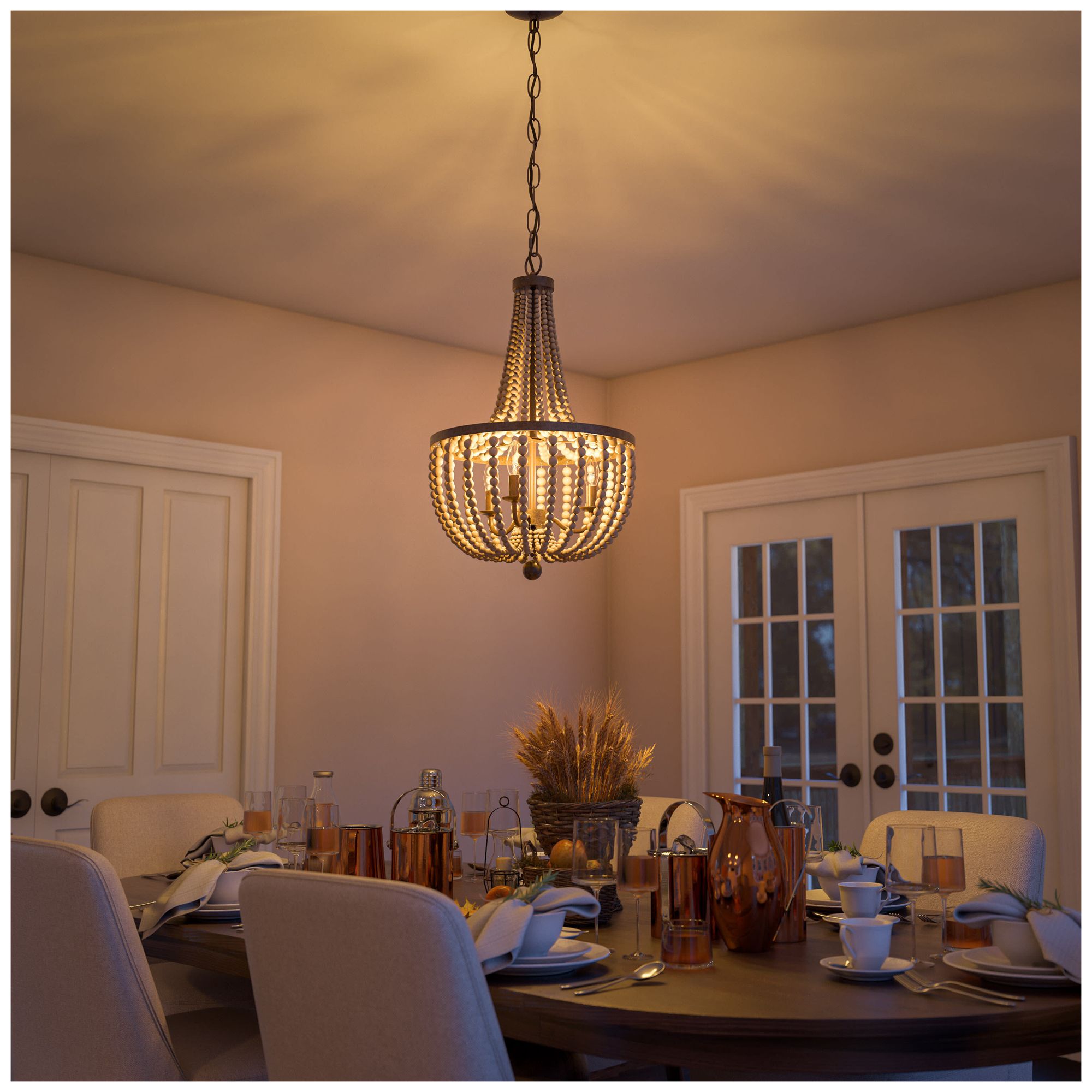 Dumas 16" Wide 3-Light Wood Bead Chandelier Gray