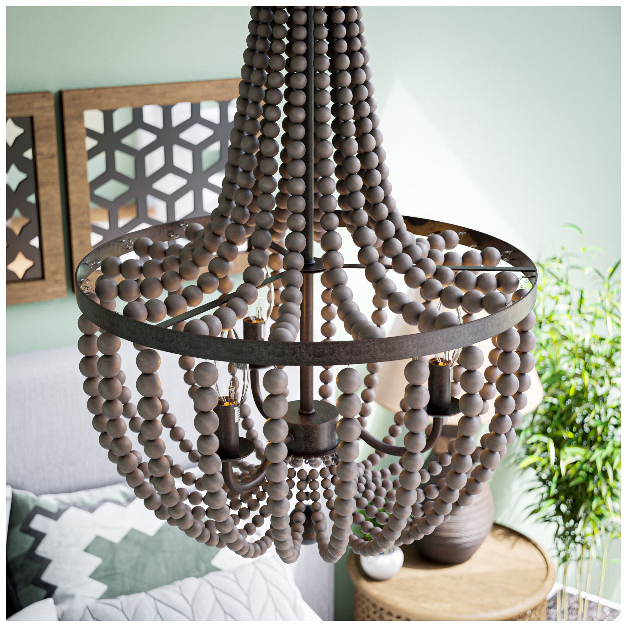 Dumas 16" Wide 3-Light Wood Bead Chandelier Gray