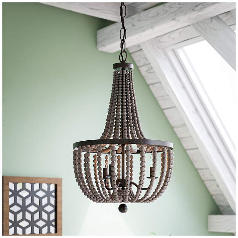 Image 7 Dumas 16" Wide 3-Light Wood Bead ChandelierGray more views