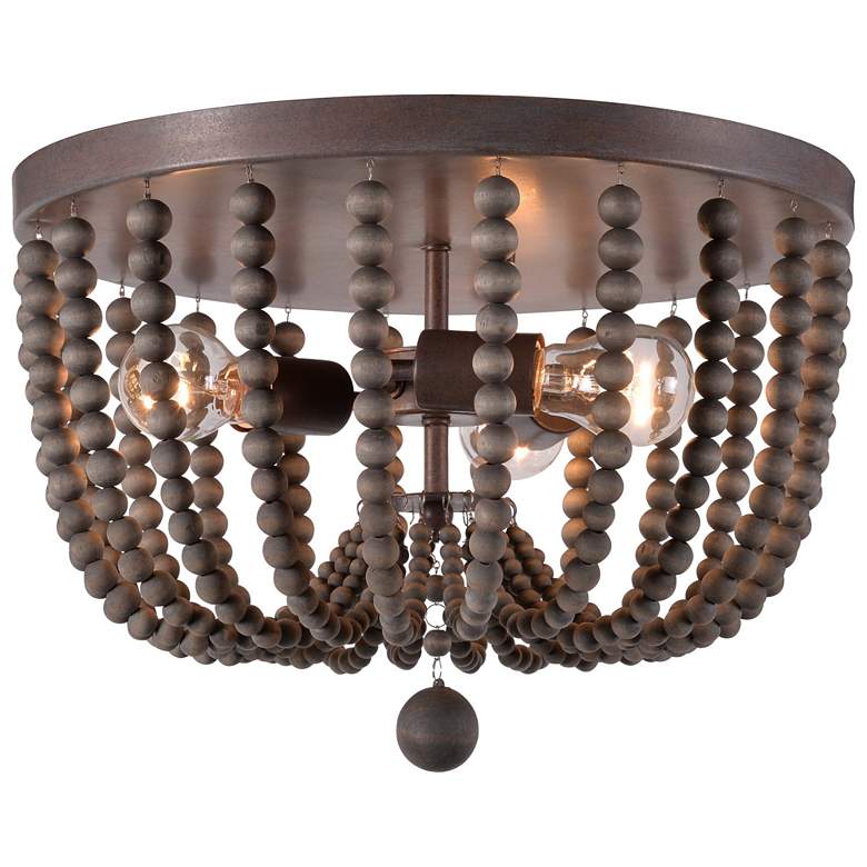 Image 1 Dumas 16" Wide 3-Light Gray Wood Bead Flush Mount