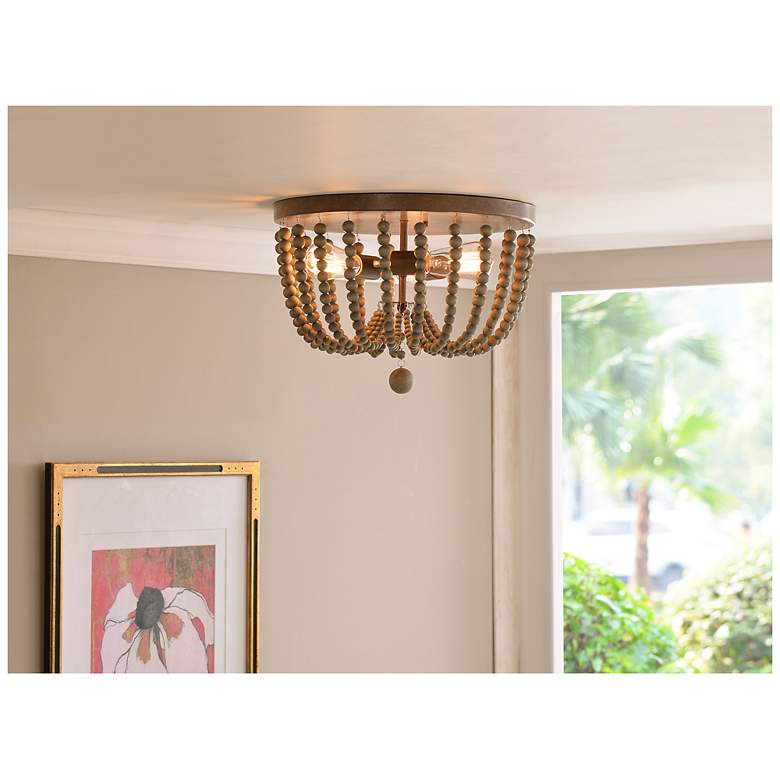 Image 2 Dumas 16" Wide 3-Light Gray Wood Bead Flush Mount more views