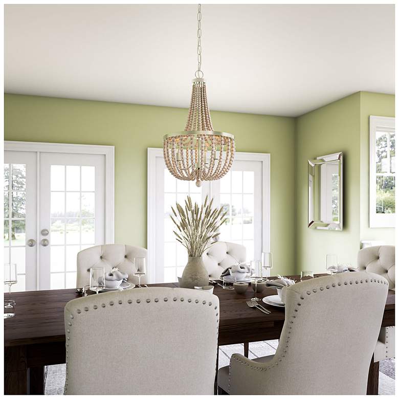 Image 2 Dumas 16" Wide 3-Light Wood Bead ChandelierGray more views