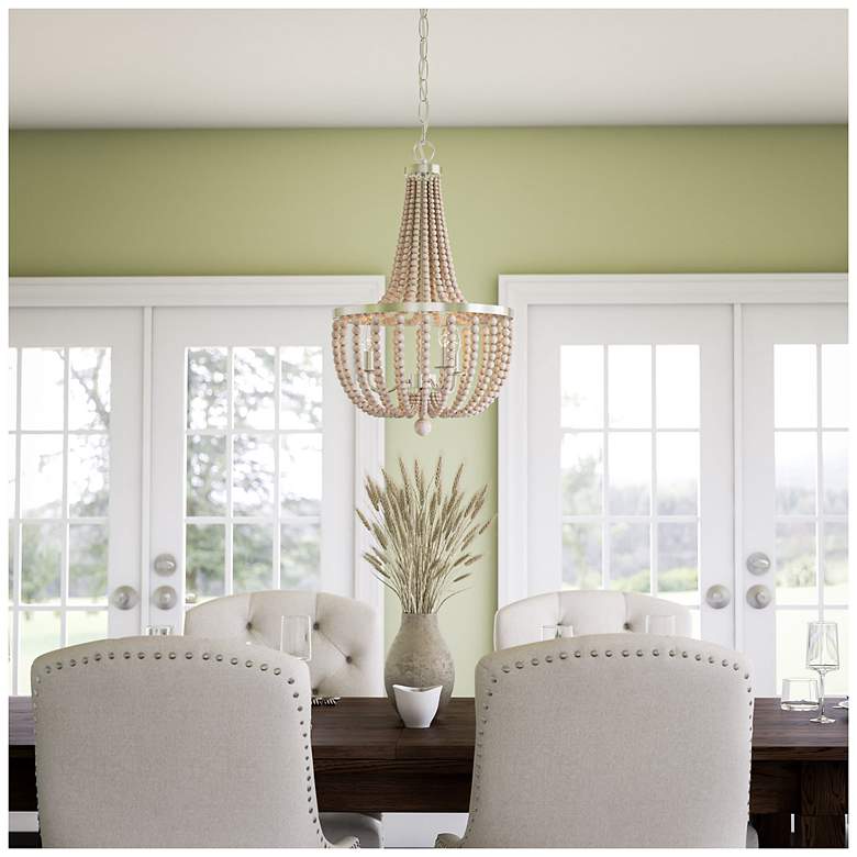 Image 3 Dumas 16" Wide 3-Light Wood Bead ChandelierGray more views