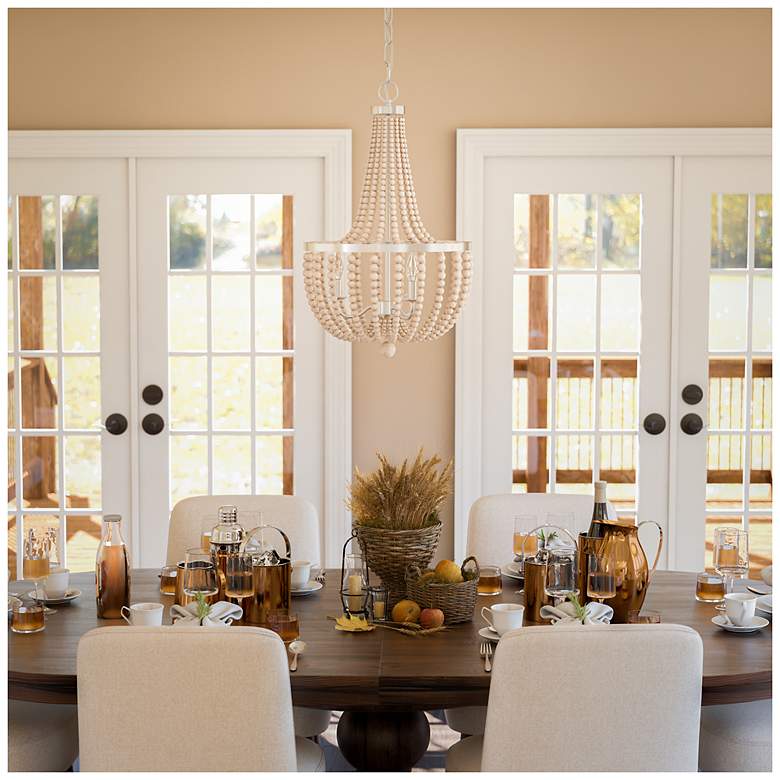Image 6 Dumas 16" Wide 3-Light Wood Bead ChandelierGray more views