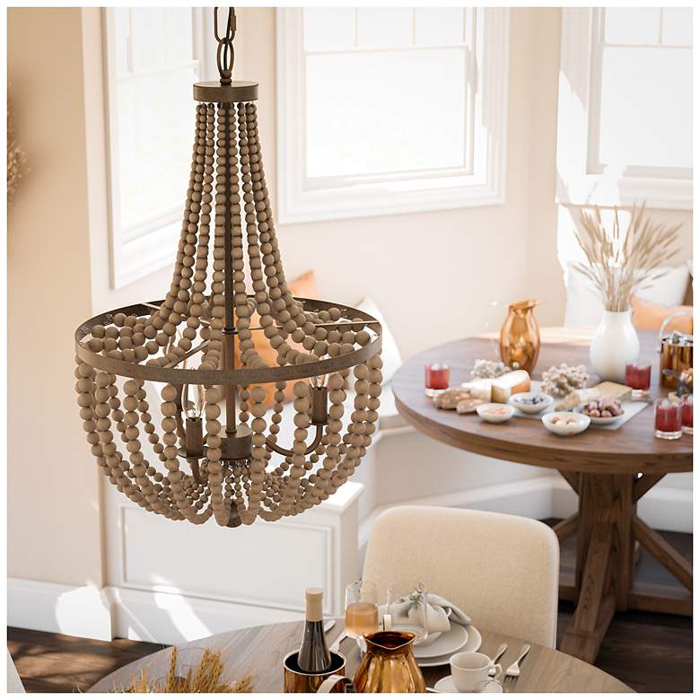 Image 3 Dumas 16" Wide 3-Light Wood Bead ChandelierGray more views