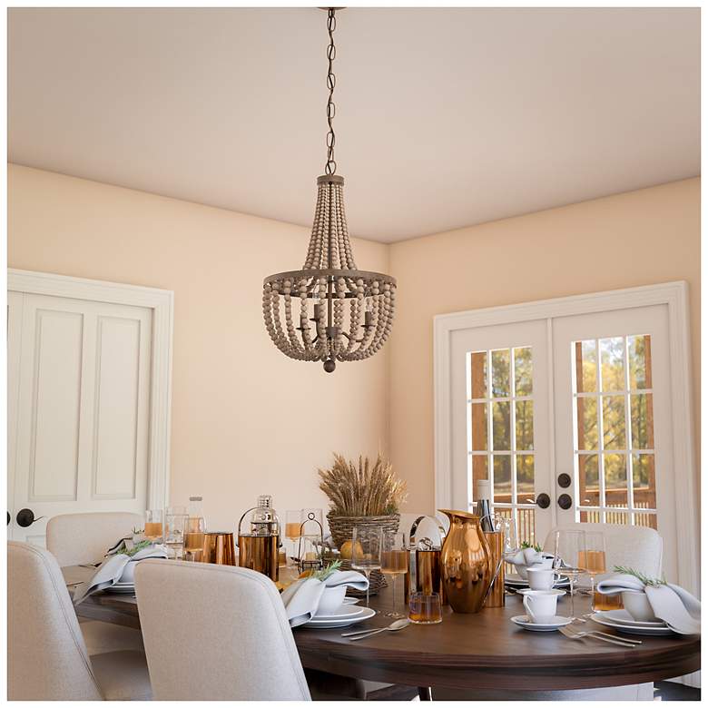 Image 4 Dumas 16" Wide 3-Light Wood Bead ChandelierGray more views